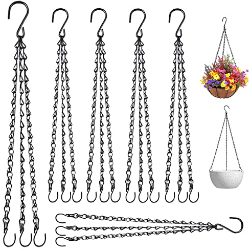 SAIJIAN 6 Stück Blumenampel Kette 46cm Blumenampel Metal Ketten zum Aufhängen mit S-Haken Doppelhaken Kette Blumenampel Schwarz Hängende Ketten Blumentopf Kette