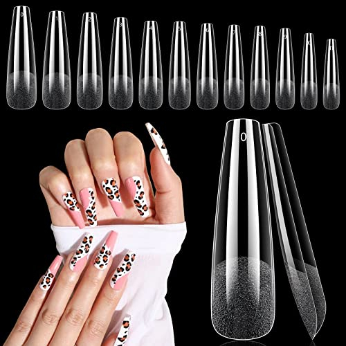 Deciniee Faux Ongles Transparents, 240 Pièces Extra Longs Effilés Pour Extensions en Acrylique, 12 Tailles de Faux Ongles Carrés Pour Ongles en Salon et à la Maison