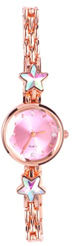 TEHAUX Damen Armbanduhr Mit Sternenförmigem Design Und Strass wasserdichte Quarzuhr Für Elegantes Handgelenk Rosa