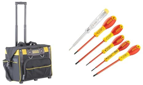 Stanley Fmst1-80148 Gamme FatMax Sac À Outils Avec Roulettes - 50 X 36X 41Cm - Large Capacité -Multiples Poches & FatMax 0-65-443 Jeu De 6 Tournevis Isolés 1000V - Gamme FatMax - Fabriqué En France