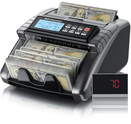 LOLARAN AL1000 - Máquina de contador de dinero con contador de valor, soporte dólar y euro, UV, MG, MT, IR, DD con detección de falsificaciones, contador de efectivo con visualización LCD, lote y