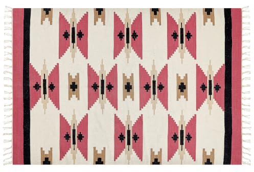 Beliani Teppich Bunt Baumwolle 160 x 230 cm Kelim-Teppich Handgewebt | Stoff, Geometrisches Muster, Florhöhe 0.5 cm, Rechteckig, 100% Baumwolle