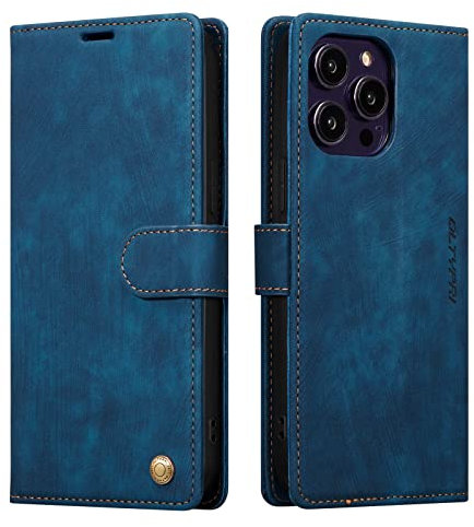 QLTYPRI Case for iPhone 15 Pro, Premium Flip Folio PU Leather Wallet Case with Magnetic Closure Card Holder Kickstand Shockproof Protective Phone Cover for iPhone 15 Pro - Blue
