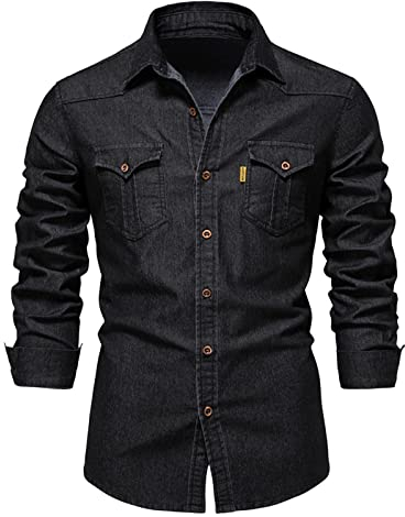 BOTCAM Chemise en tricot de soie pour homme - Coupe ajustée - Noir - Chemise à carreaux en flanelle - Chemise blanche - Coupe droite - Coupe ajustée, Noir , S