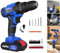 21V Cordless Drill Driver Set, Hammer Drill with 1 Battery & Charger, 45N.m Max Power, 3/8 Keyless Chuck, 25+1 Torque, LED Light, 26 Accessories, Blue