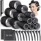 GeeRic 33 Piezas Rulos Pelo Grandes, Set de Rulos para el Pelo Profesional 25mm 36mm 44mm Autoadhesivas Bigudies Pelo Rulos Yautoadhesivos,Profesional Rulo de Peluqueria Salón,con 12 Clips（Negro）