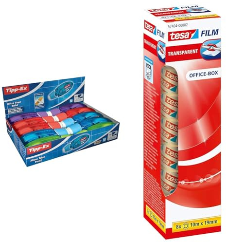 Tipp-Ex Korrekturroller Micro Tape Twist mit Schutzkappe & tesafilm transparent - Transparentes Klebeband mit starker Haftung - alterungsbeständig und reißfest - 10 m x 19 mm - 8er Pack