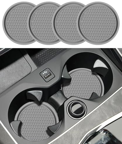 Flaconi 4-teiliges Auto-Untersetzerset,Getränkehalter-Einsatz im Auto,Auto-Untersetzer für Getränkehalter,Auto-Innenausstattung,Auto-Becheruntersetzer,7 cm rutschfeste Getränkematte (Grau)