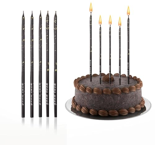 Scentoria 18 Stück Glücklich Geburtstagskerzen mit Goldenen Farbpunkten, Schwarz, für Kinder und Jubiläum