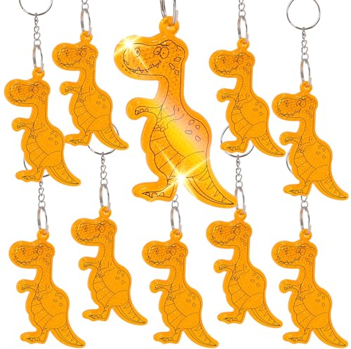 MONCAP 10 Stück Dinosaurier Schlüsselanhänger Schutzengel Anhänger Reflektor Dino Schlüsselanhänger Acryl Schutzengel Glücksbringer Geschenk für Einschulung Jungen Mädchen Rucksack Geburtstag