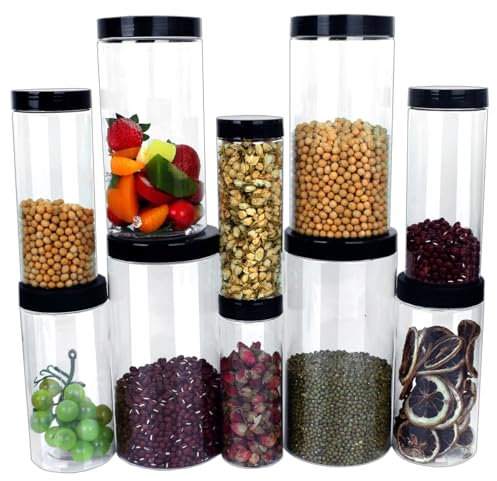 Hylruu Storage Jars Plastic Jars with Lids kitchen Reusable Food Storage Jars Containers Airtight for Dry Food 10 Pack