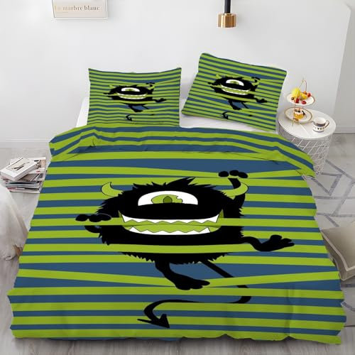 EXSANLIEAY Cartoon-Monster Bettwäsche 135x200 - GrüN Wendebettwäsche, Weiche & Atmungsaktiv Microfaser Bettbezug + 2 Kissenbezug 80x80, Angenehme bettwäsche-Sets, 3 Teiligmit Reißverschluss
