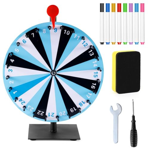 NQEUEPN Glücksrad, 24 Glücksrad mit Fächern Stabile Basis Drehbare Räder Glücksrad Tisch-Glücksrad Roulette-Rad Tombola-Rad für Glücksspiel Partyspiel (Blau)