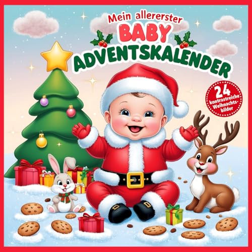 Mein allererster Baby Adventskalender – 24 kontrastreiche Weihnachtsbilder: Kontrastbuch für die Kleinsten, Babys und Neugeborene 0-12 Monate – Perfektes Geschenk