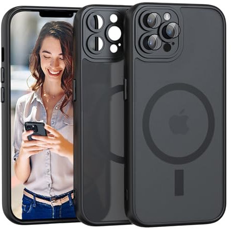 Nupcknn Funda Magnética Compatible con iPhone 12 Pro [Compatible con Magsafe][Lleno Cámara Proteccion], Carga Inalámbrica, Carcasa Antigolpes, Parte Trasera Translúcido Mate Antiarañazos Carcasa