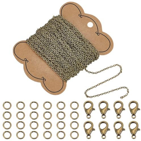 WADORN 32.8 Feet Antique Bronze Metal Jewelry Making Kit, 132 Pcs DIY Chain Necklace Chains, Lobster Claws, Jump Rings, Cross Chain Kit for Bracelet, Necklace, Earrings