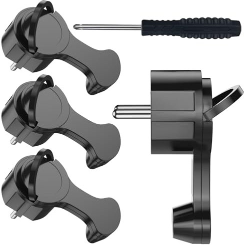 [4 Pièces] Fiche électrique Schuko, Fiche Extra-Plate à Contact de Pprotection Coudée avec Poignée Rabattable, 250V 16A pour Câbles Jusqu'à 3x1,5 mm² Fiche Plate Eurostecker, Noir