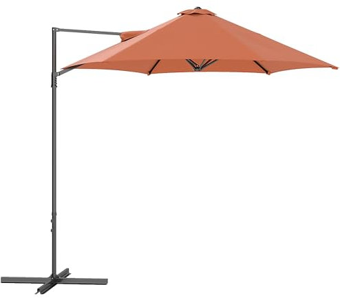 Outsunny 2.5M Garden Cantilever Parasol, Offset Roma Patio Umbrella Hanging Sun Shade Canopy Shelter with 360° Rotation and Cross Base, Orange