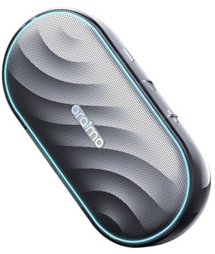 Oraimo SpaceBox Portable Bluetooth Speaker with LED Lights, App Control, 30-Hour Playtime Wireless Speaker, Boost Battery Life, HD Microphone, TF Card & FM Radio, Rechargeable via Type-C (Gray)