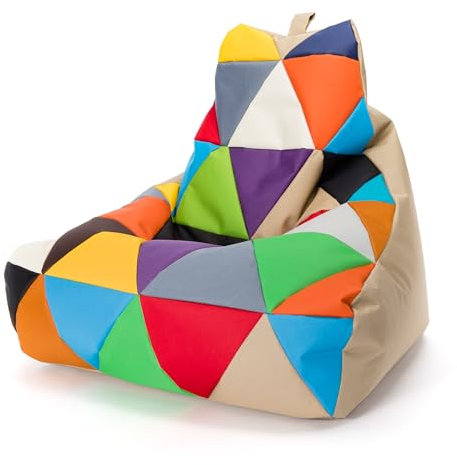 Ecopuf - Keiko Patchwork Pouf Sessel Outdoor - Sitzsack Styroporkugeln - Wasserfester Stoffsack - Entspannungssessel - Wohnungseinrichtung - Sessel Größe M - 100x80x85cm, Mischung/Cappuccino