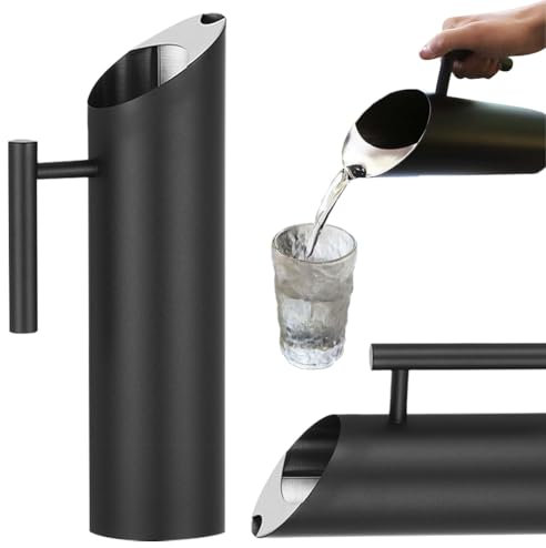 Starnearby Pichet à Eau Inox, Carafe à Eau 1,5/2 L, Cruche a Eau Inox avec Poignée, Moderne, pour Boissons, Thé Glacé, Café Chaud pour la Maison, le Restaurant, le Bar (Noir 2L)
