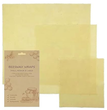 Beeswax Wrap Reusable Beeswax Food Wraps, Eco Friendly, Sustainable Wraps, 3 Pack (S, M, L)
