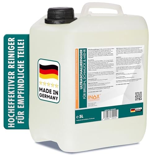 INOX Nettoyant à ultrasons concentré très efficace 5 l pour lunettes, bijoux et plus encore I Nettoyant doux pour appareils à ultrasons pour pièces sensibles