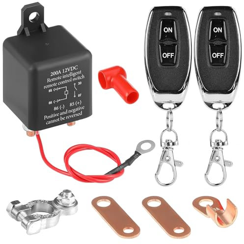 Interruttore batteria 12 V 200 A con telecomando, terminali batteria, interruttore wireless con doppio telecomando, interruttore di interruzione della batteria per auto, interruttore Kill Switch per