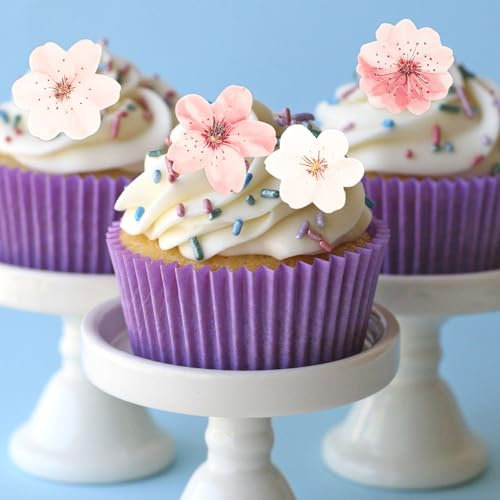 ALEGRE Kirschblüten Tortendeko Blumen Essbar,48 Stück Essbare Blumen für Torte,Rosa Kirschblüten Deko Torte Essbar,2D Blüten Cupcake Deko,Esspapier Tortendeko für Geburtstag Hochzeit Taufe