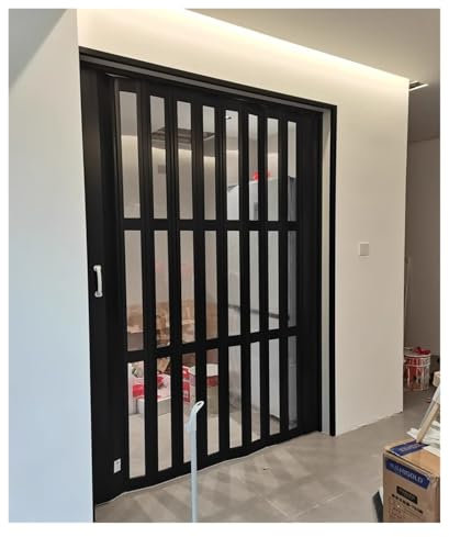 Puerta Plegable de PVC Negra Tipo Concertina, 220 cm de Altura Extra, para baño, Cocina, salón e Interior. Puerta corredera retráctil Moderna para Separar ambientes, Ahorra Espacio (90 x 220