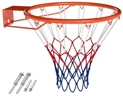 COSTWAY 15/18 Basketball Rim, Wall Door Mounted Basketball Hoop with All Weather Net, Heavy Duty Universal Basketball Rim Goal Replacement for Indoor Outdoor (Orange, 60 x 48 x 38cm)