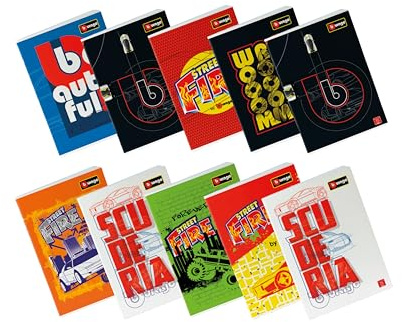 Pigna Maxi-Hefte BBurago, 10er-Pack, Format A4, behandelter Einband, 80 g FSC-Papier, exklusive Auflage der Kollektion Bburago, 5M, 5 mm kariert