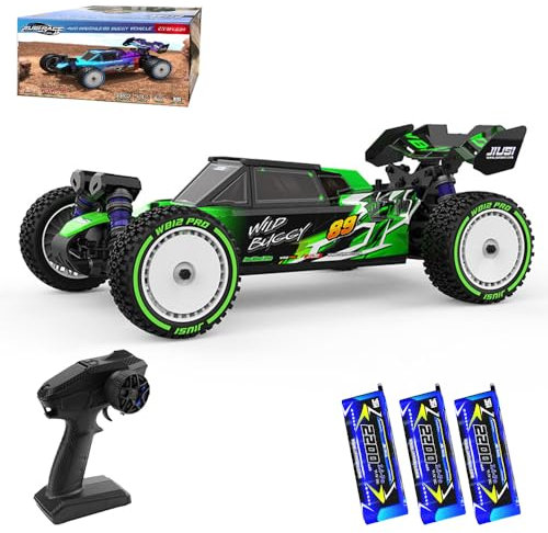 X-Verse 1:12 100KM/H Ferngesteuertes Auto, 4WD Wasserdichtes Schnelles RC Truck mit 3S Bürstenloser Motor, 2.4GHz All Terrain Offroad RC Truggy für Erwachsene, 3 Batterien(Grün)