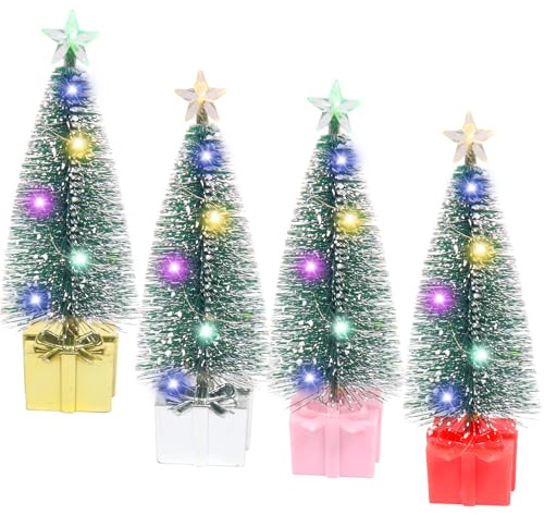 LED Mini Weihnachtsbaum, 4 Stück Kleiner Weihnachtsbaum mit Beleuchtung, Tannenbaum Künstlich Klein, Bunte Lichter Weihnachtsbaum, Weihnachtsbaum Klein, Mini Tannenbaum Weihnachtsdeko Tisch Geschenk