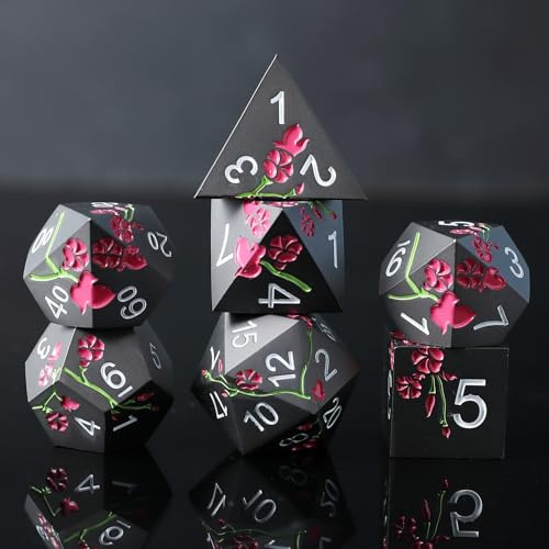 Elifel Metall DND Würfel Set 7 D4, D6, D8, D10, D12, D20, D%, Polyedrische Metallische D&D-Würfel für Dungeons and Dragons Pathfinder Rollenspiele Tischspiele RPG MTG