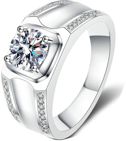 Calefee Ehering Herren Platin Echtgold, Labor Diamant Ring Breit 1 karat gr. 65 (20.7), Verlobungsring Echtschmuck
