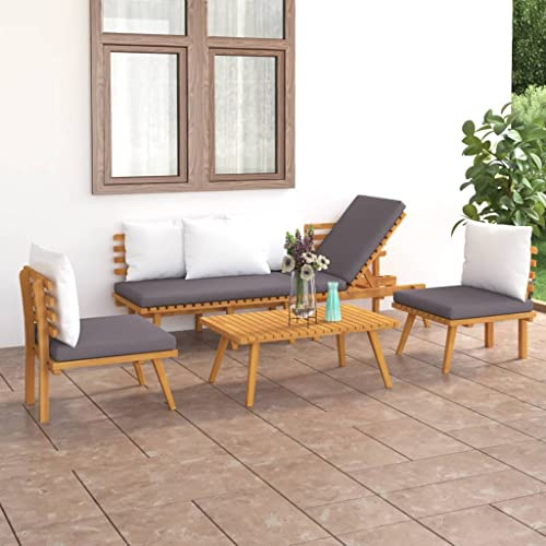 Ziaphsol 4-TLG. Garten-Lounge-Set, Massivholz Akazie, Dunkelgraue Kissen, 200 cm Tagesbett, Outdoor Möbel für Terrasse, Balkon