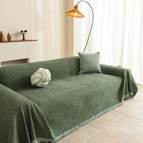 MYSKY HOME Moosgrün Sofa überzug Sofabezug grün Wohndecke Sofaüberwurf | Kratzschutz für Sofa, Sofa Bezug 1/2/3 Sitzer, Sofaschutz Katze, Couchschutz für Haustiere Kinder Hund Kratzer,180x300cm