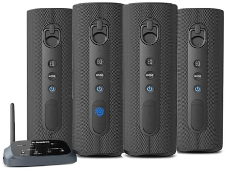 Avantree Harmony A1 - Auracast Multi-Room Wireless Speaker System for Music, Parties & House Gatherings, 1 Transmitter with 4 Auracast Bluetooth Speakers