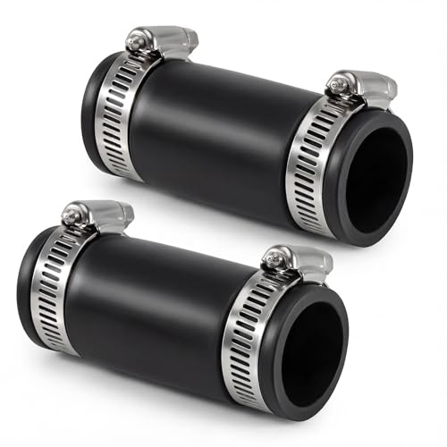 ASOFTY Lot de 2 manchons en caoutchouc flexibles avec 4 colliers de serrage en acier inoxydable, raccord de tuyau en caoutchouc élastomère, manchon en caoutchouc réduisant le bruit pour tuyau en PVC