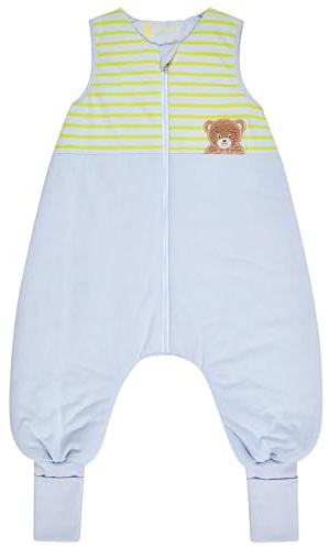 Sterntaler Schlafsack mit Beinen Bär Bo aus Baumwoll-Jersey, Hydrocool-Futter, integrierte Stulpen an den Beinen, Zwei-Wege-Reißverschluss und Applikation auf der Brust; eisblau; 1,50 TOG, Größe 74