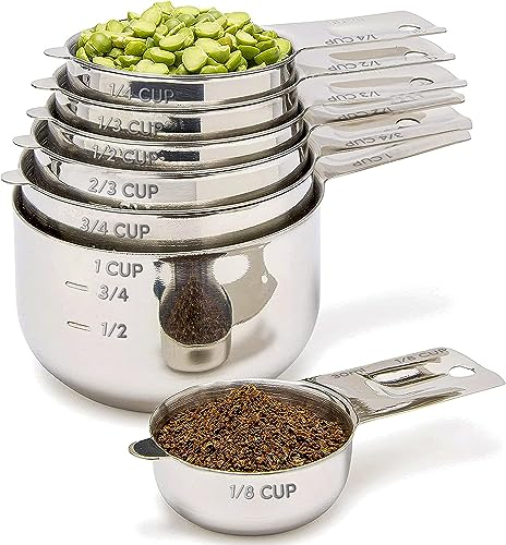 Simply Gourmet Measuring Cups 7 Piece Set With 1/8 Cup Coffee Scoop. Stainless Steel Measuring Cups That Nest For Easy Storage