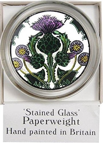 Dekorativer handbemalter Glasmalerei Glas Briefbeschwerer in einer Distel Nouveau Design