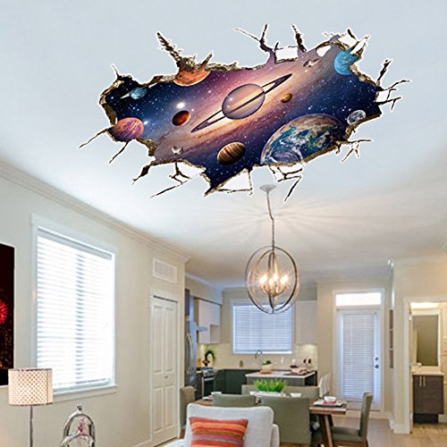 AUVS® 3D- Selbstklebende Abnehmbaren Durchbrechen Die Mauer Vinyl Wandsticker/Wandgemälde Kunst Aufkleber Dekorateur 9066B Space(60x90cm)