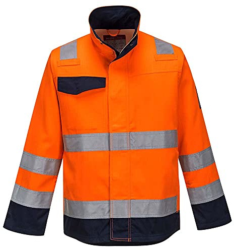 Portwest MV35 Modaflame HVO Arbeitsjacke Warm und Kuschelig im Winter Acryl | Orange/Marine, XL, UPF 50+, EN ISO 20471 Klasse 3, Polyester, Reißverschluss, Multinorm, Schmutzabweisend, Schweißen