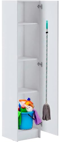 HABITMOBEL Armario para amacenaje Auxiliar Escobero 1 Puerta, Poco Fondo, con Colgador Acero, Color Blanco