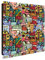 banjado® Großer Schlüsselkasten Glas/Schlüsselbox 30cm x 30cm mit 50 Haken - Motiv Funky Town/Schlüsselkasten modern für Schlüsselaufbewahrung mit beschreibbarer, magnetischer Glastür