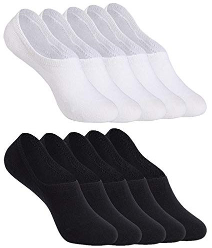 YOUCHAN Sneaker Socken Damen Herren Füßlinge 10 Paar Footies Unsichtbare Kurze No Show Socken Großes Silikonpad Anti Rutsch_Weiß-Schwarz_43-46