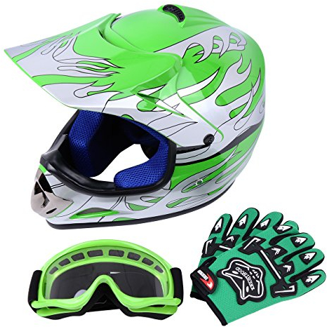Samger DOT Jugend Kinder Off Road Helm Motocross Helm Dirt Bike ATV Motorradhelm Handschuhe+Brille(S,Grün)