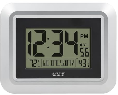 La Crosse Technology 513-1918S-INT Atomic Digital Wall Clock with Outdoor Temperature